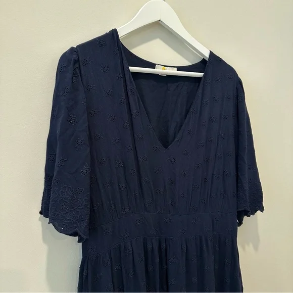 Boden Navy Lace Short Sleeve Maxi Dress Broderie Women’s Size 12 V Neck Long - Picture 6 of 16